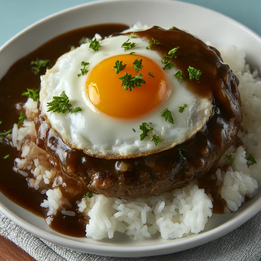 Ein Hawaiian Loco Moco Rezept mit Rice und Ei.