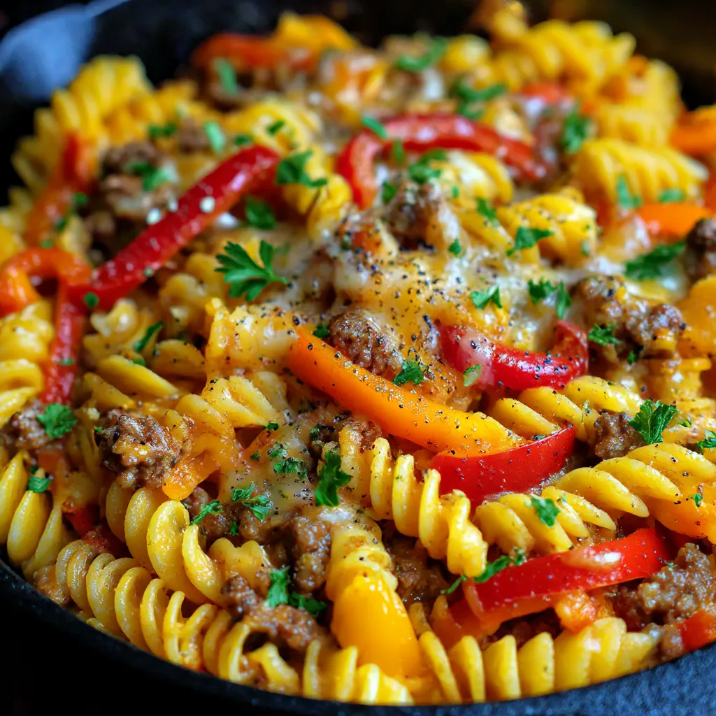 Eine Schüssel mit Pasta, die mit Käse und Zwiebeln garniert ist.