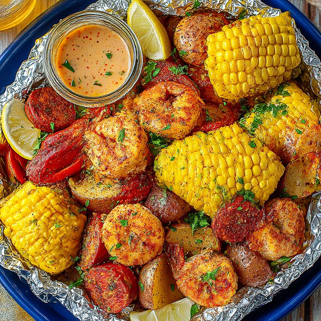 Ein Schmelztopf mit verschiedenen Zutaten wie Kartoffeln, Paprika, Zwiebeln, Koriander, Tomaten, Shrimp und Zitrusfrüchten.