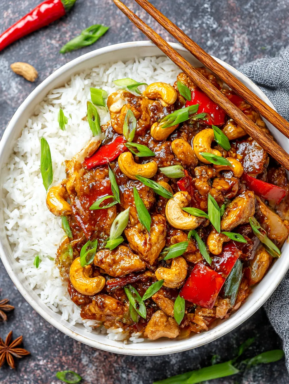 Ein Wok mit Dragon Chicken, Rice und Chopsticks.