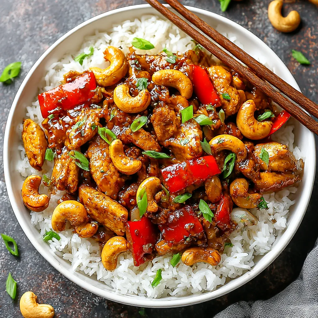 Ein weißer Teller mit Dragon Chicken, garniert mit Zwiebeln und Chili.