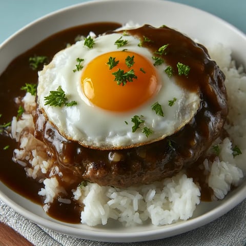 Ein Hawaiian Loco Moco Rezept mit Rice und Ei.