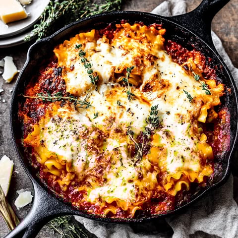 Ein Skillet mit Pesto-Cheese-Lasagna-Roll Ups.
