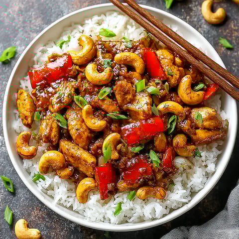 Ein weißer Teller mit Dragon Chicken, garniert mit Zwiebeln und Chili.