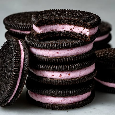 Eine Schicht von Oreo-Macarons auf einem Tisch.